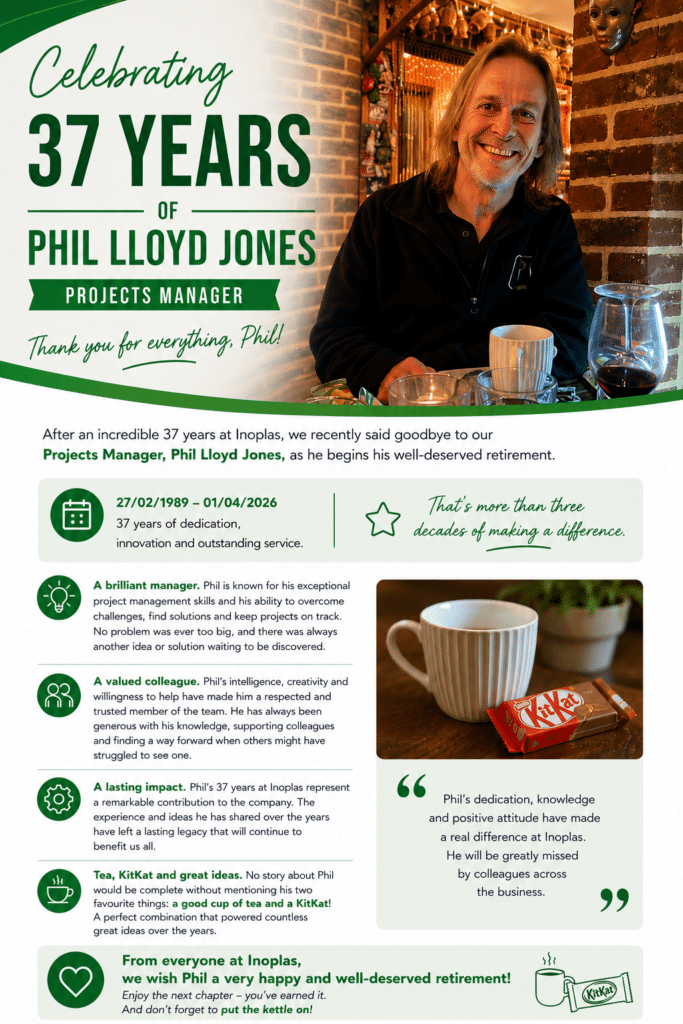 Celebrating 37 years of Phil Lloyd Jones – Project Manager at Inoplas Technology
